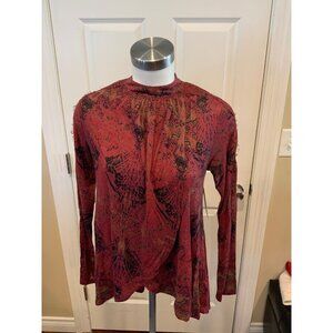 Free People Burgundy Mock Neck Shirt W/ Draped Front & V-Neck Back, Size XS